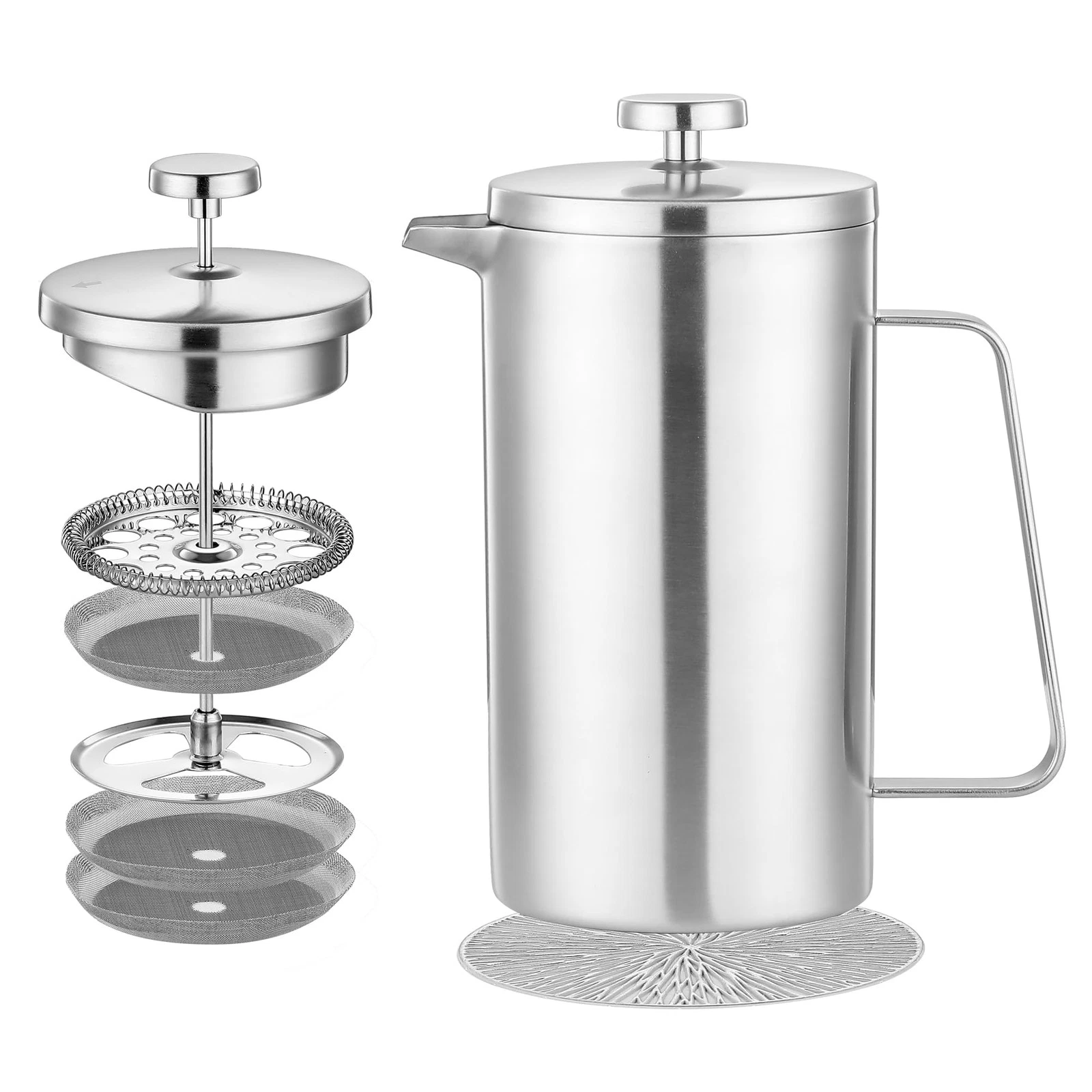 Small Cafetiere 2 Cup French Press Coffee Maker, Stainless Steel Caffettiere...