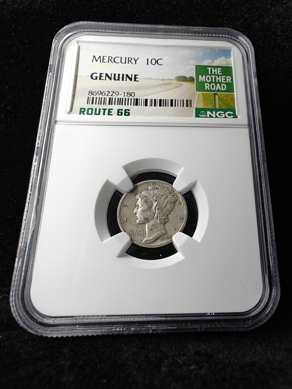 1942 Mercury Dime 10C Silver Philadelphia NGC Genuine Route 66 Label