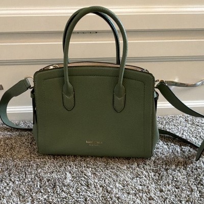 kate spade new york Green Pebbled Satchel Top Handle Bag Double Handles Zipper