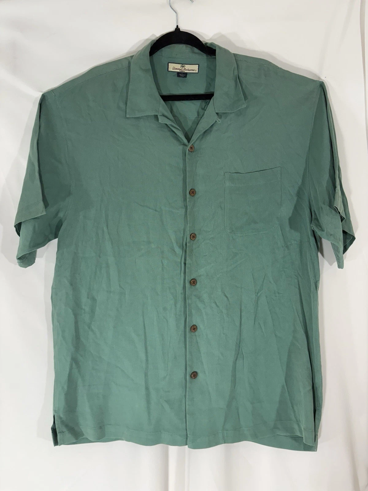 Tommy Bahama Men’s L Silk Camp Shirt Green Short Sleeve Button Front Casual Top
