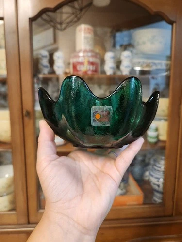 Blenko Glass Lotus Bowl 8 Petals Clear Floriform, 5.5 Inch, MCM