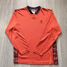 Vintage 90s Adidas Red Embroidered Black Three Stripes Soccer Jersey LS Size M