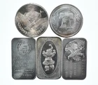 Lot 5 VINTAGE 1 Oz Silver Bars/Rounds Art Bars Collection Poured .999 *511