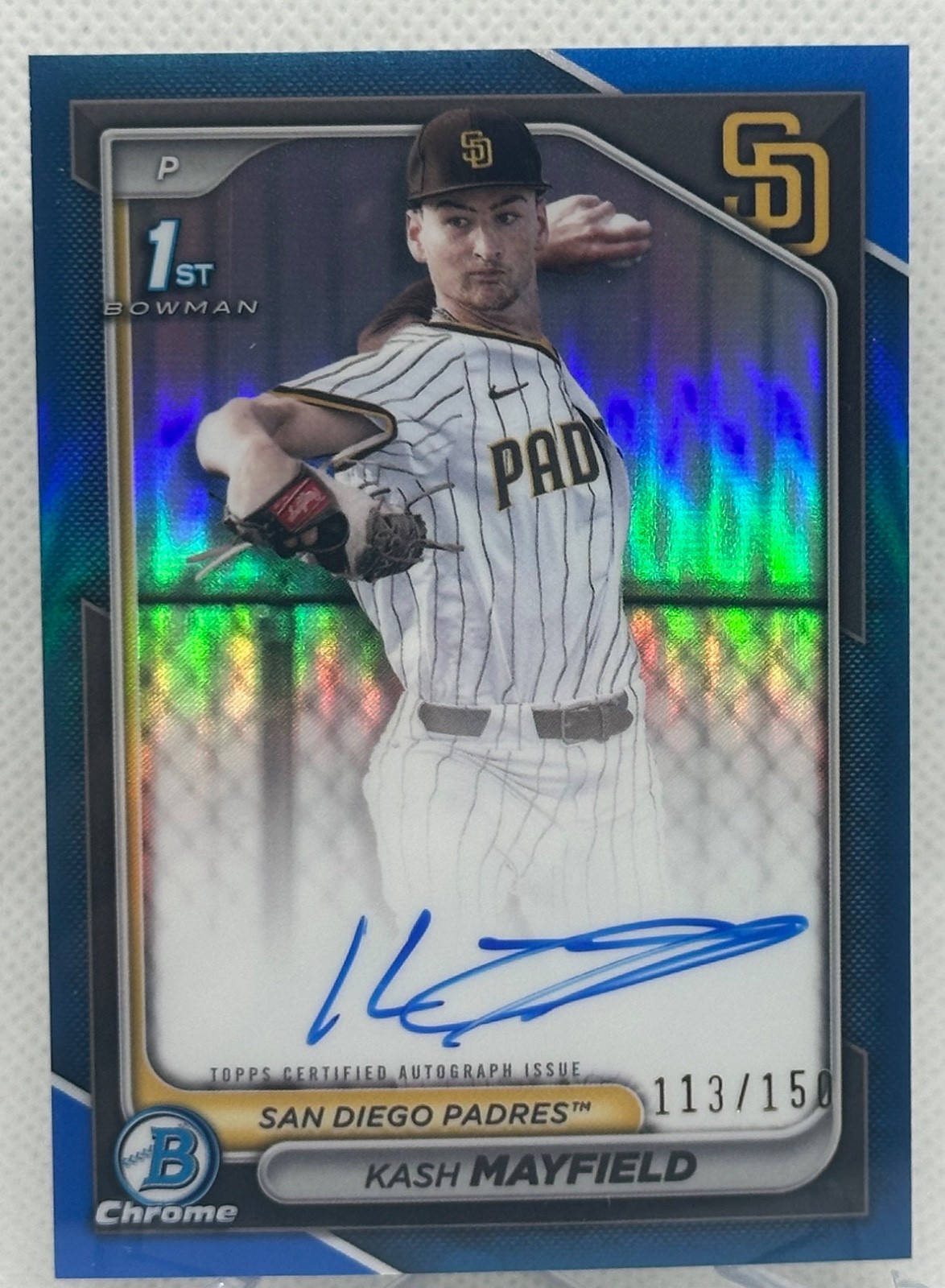 2024 1st Bowman Chrome Kash Mayfield True Blue Auto /150 Padres