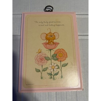 Hallmark Cards Inc 1978 Cute Mouse Flower Art Print Wall Decor Pink Frame