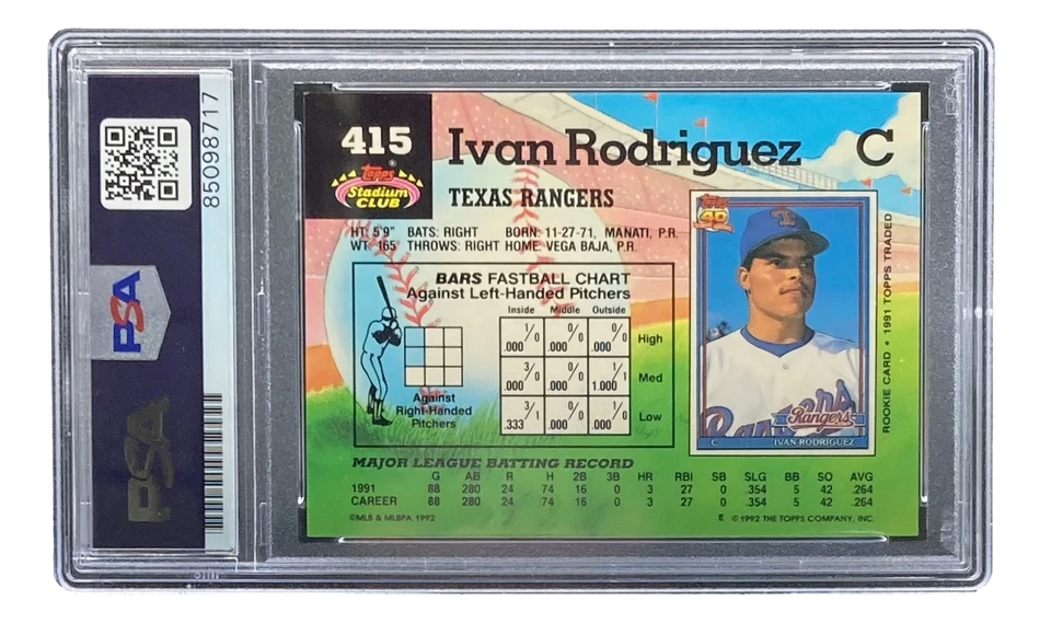 Ivan Rodriguez Signed 1992 Topps #415 Texas Rangers Rookie Card PSA/DNA - Image 2 of 4