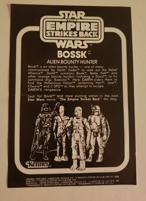 RARE Mail Away Kenner Star Wars Empire Strike Back Bossk Bounty Hunter Bio Sheet