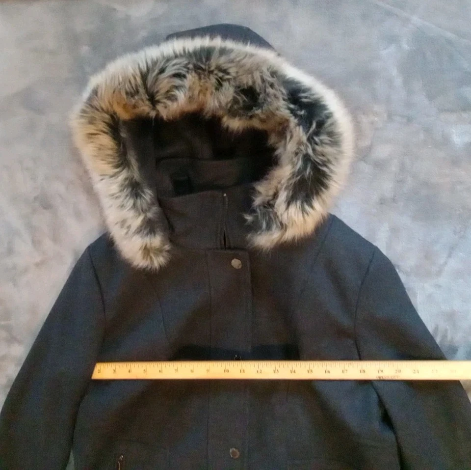Nuevo con etiquetas Abrigo London Fog para mujer carbón XL ribete de piel sintética con capucha caminante cremallera completa* Foto 4 de 4