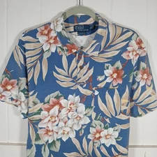 Ralph Lauren Polo Shirt Floral Mesh Polo Custom Fit Hawaiian Men's XL Cotton SS