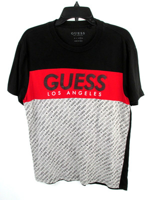 GUESS T-Shirt Tee Boys Size Large Black Red Big Embossed Logo Casual School