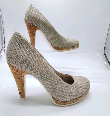 Marco Tozzi Sparkly Champagne Gold Glitzer Damen Pumps Gr. UK 3 NEU