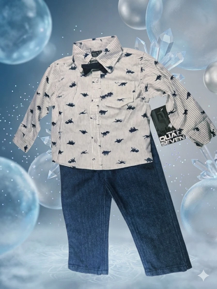 Quad Seven Toddler Boys 2-Piece 2T Clothing Set Dinosaur Print Gift Botton Up