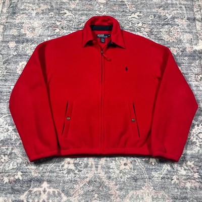 Vintage Polo Ralph Lauren Harrington Jacket Size Medium Polartec Fleece 90s Red