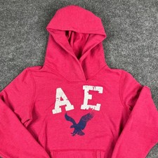 American Eagle Hoodie Womens Medium Pink Pullover Logo Fleece Casual Y2K