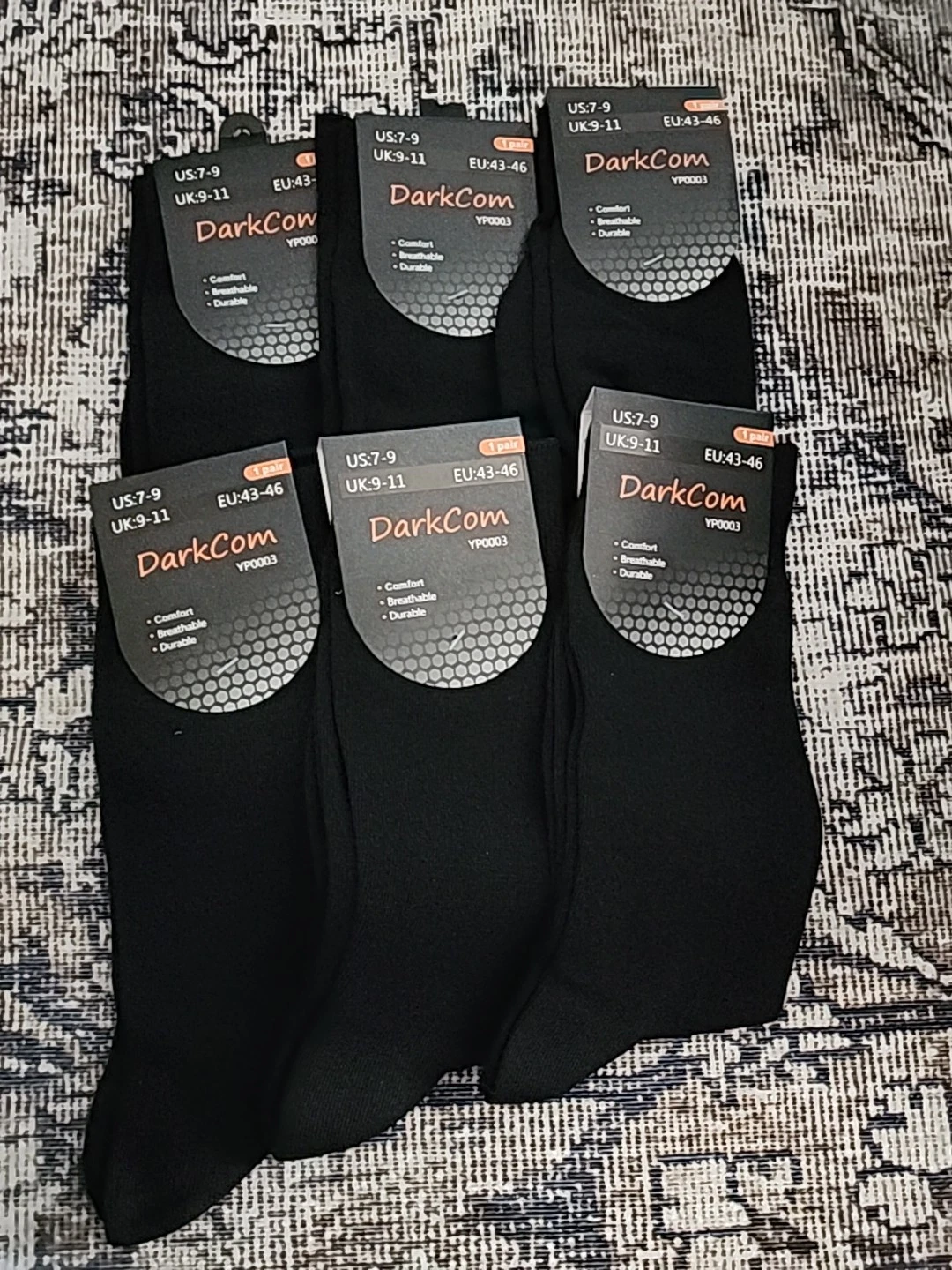6 Pair Darkcom Men's Breathable Comfort Durable Dress Socks Black 7-9 YP0003