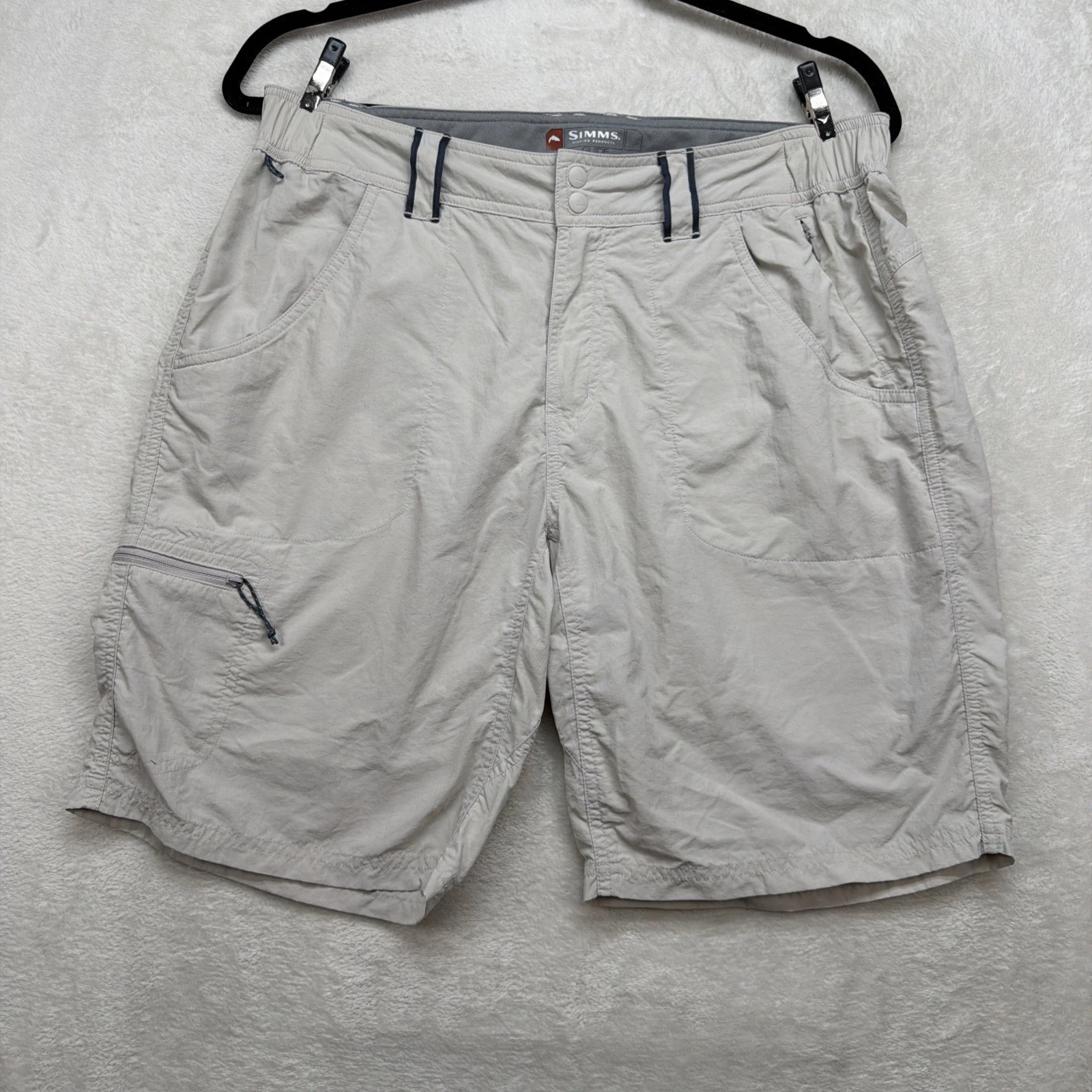 Simms Guide Fishing Shorts Mens Medium Beige Cargo Quick Dry Nylon Outdoor