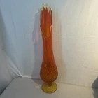 Vintage Fenton Amberina Swung Vase Hobnail Stretch Orange Yellow Pedestal 20.5in