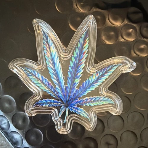 Leaf Shaped Silver Bullion Rounds Iridescent Finish Collectible Cannabis Design