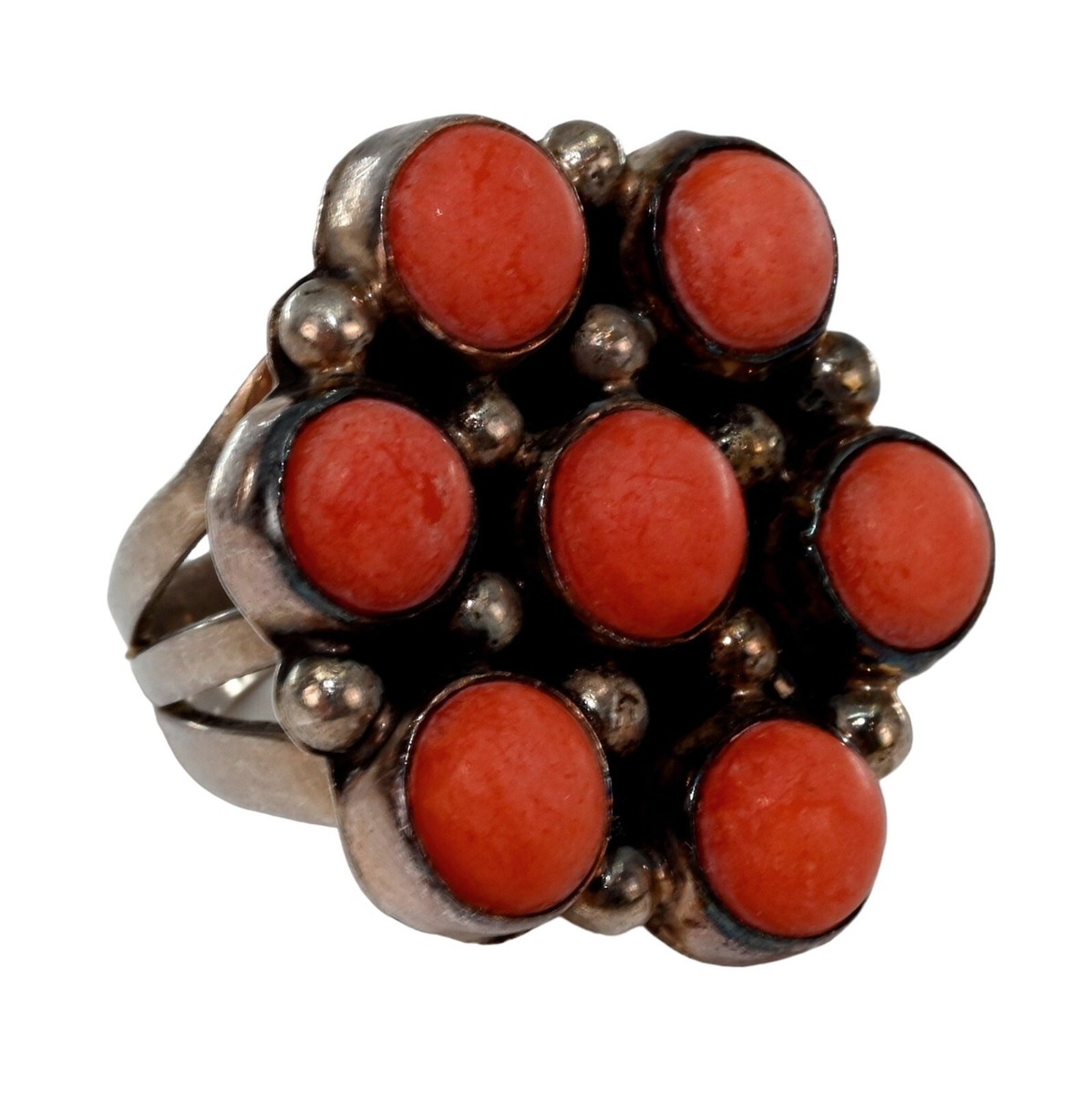 Women's Incredible Vintage Native American Navajo Coral Sterling Silver Teardrop Ring Women's Incredible Vintage Native American Navajo Coral Sterling Silver Teardrop Ring