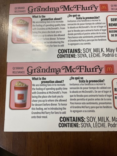 McDonald’s Grandma McFlurry Advertising Employee Information Paper (2) 11x3 1/2 - Picture 3 of 5