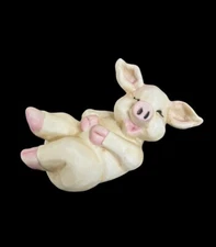 Vintage CMC 1988 Bisque Pig Figurine Figure Laughing Taiwan Farmhouse Farm