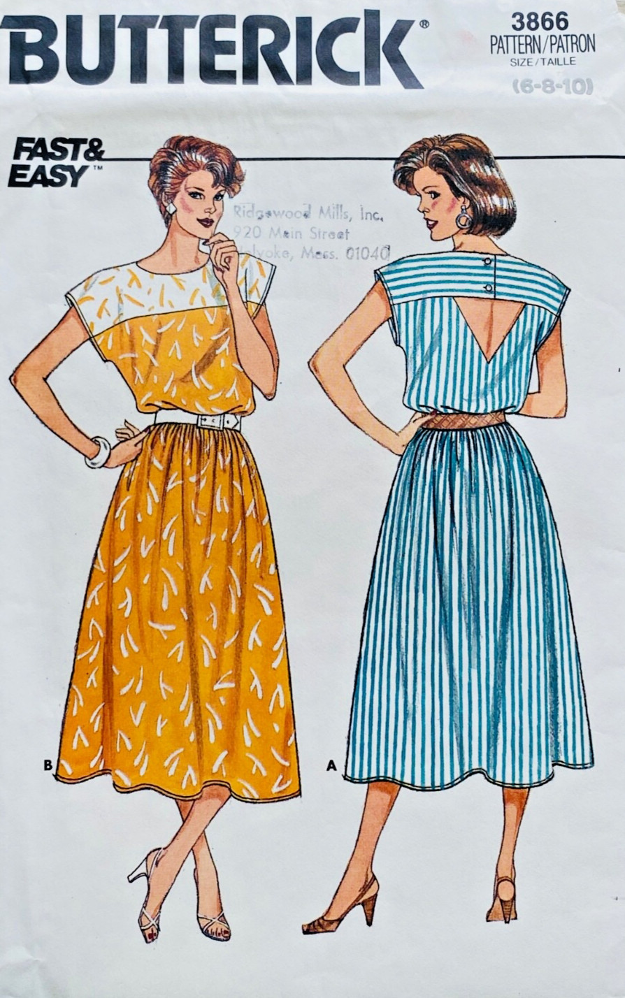 Over Dress Pattern Butterick 3866 80s Pull-Over Dress Pattern, Sizes 6-10, Back Cut-Out