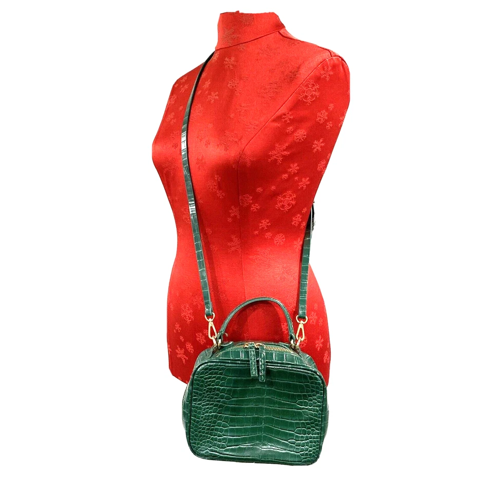 Zara green faux snakeskin moc croc crossbody bag top handle purse 2 way satchel - Image 2 of 4