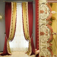 retro palace high-class velvet wine red cloth blackout curtain tulle panel C317