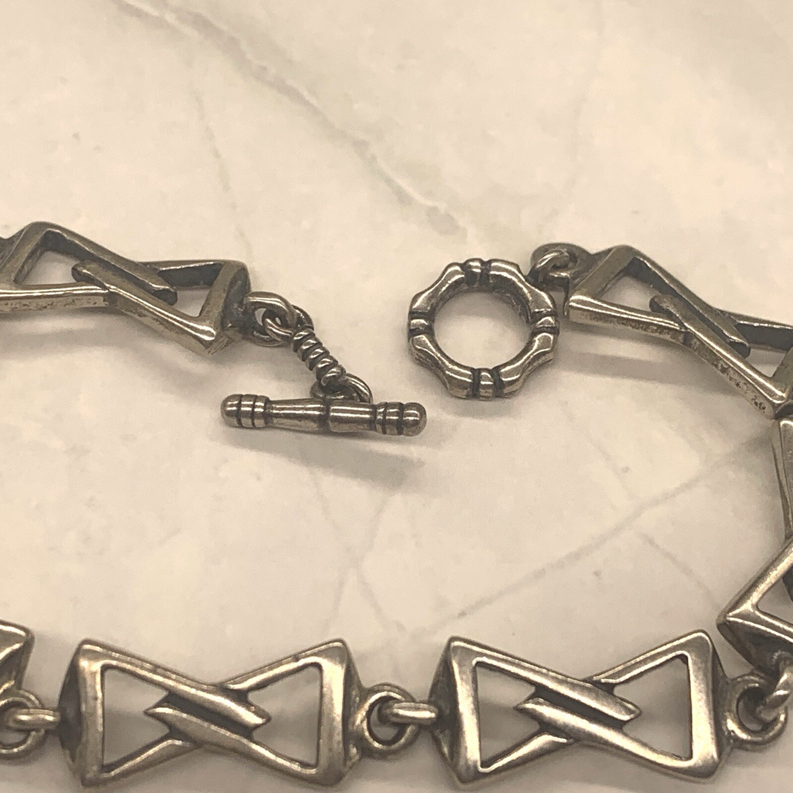 Vintage Silver Bracelet Interlocking Triangle Pat… - image 7