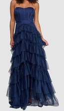 Pear Culture Women's Juniors Blue Strapless Lined Tiered Glitter Dress Size 9/10