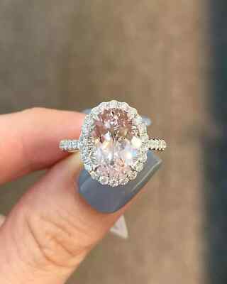 2.94 Ct Oval Cut Natural Morganite Diamond Engagement Ring 14K Real White Gold