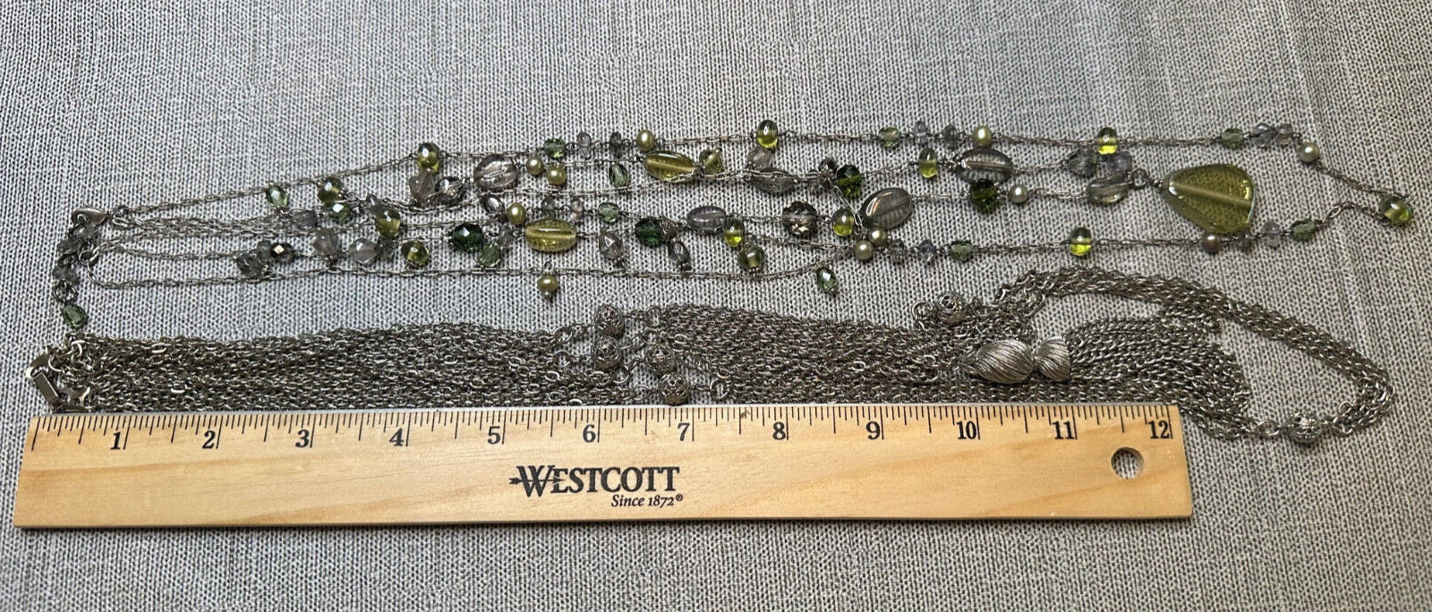 Two Statement 26" Long Silver-Tone Beaded Necklac… - image 7