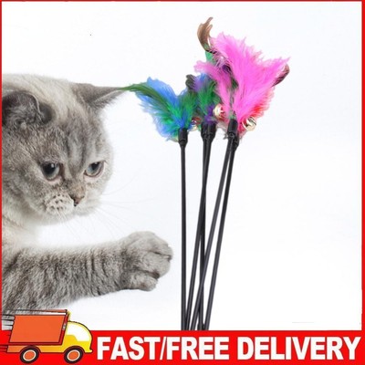 5pcs Cat Kitten Pet Teaser Turkey Feather Interactive Stick Toy Wire Chaser