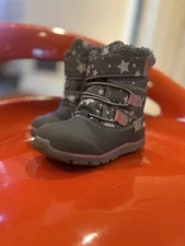See Kai Run Abby Waterproof Grey Pink Stars Winter Boots Girls Sz 8