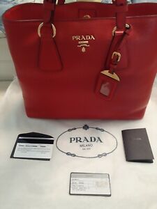 Prada Vitello Phenix Red Leather Tote 