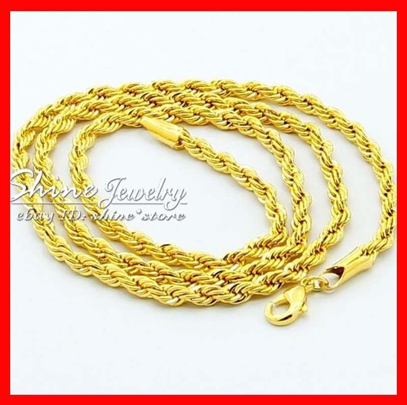 9K YELLOW GOLD FILLED ROPE TWIST CHAIN WOMEN MEN SOLID CHARM 16-30INCH NECKLACE