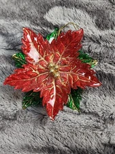Christmas Ornament Poinsettia Glittered Acrylic Hanging Decoration