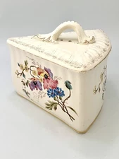 Antique Covered Cheese Keeper Dish Floral Gold Trim Porcelain 7" x 7" x 4"