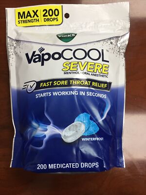 Vicks VapoCool Fast Sore Throat Relief Winterfrost 200 Medicated Drops Exp 12/25