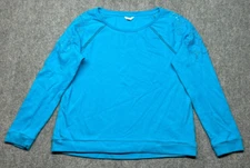 Crown & Ivy Blouse Womens L Blue Floral Long Sleeve Round Neck Top Stretch New