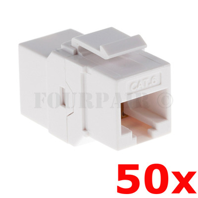 50 Pack - CAT6 Inline Coupler Keystone RJ45 Female Snap-In Jack Insert - White