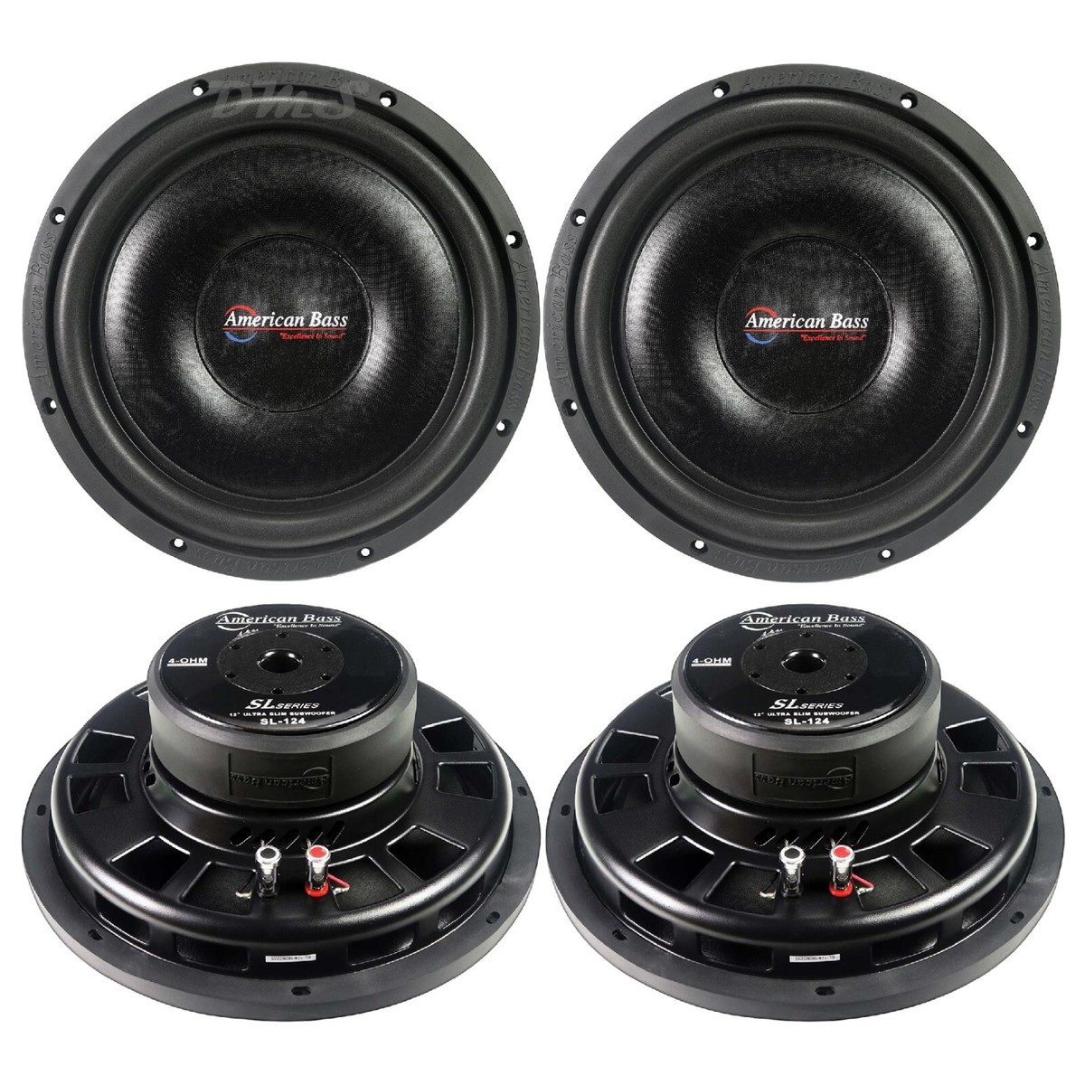 4) American Bass SL-124 12 Inch 600W SVC Ohm Shallow Slim