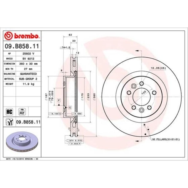 Brembo 2X Bremsscheibe Vorne Ø360 Mm InnenbelüFtet FüR Land Rover Range LW 3.0-image
