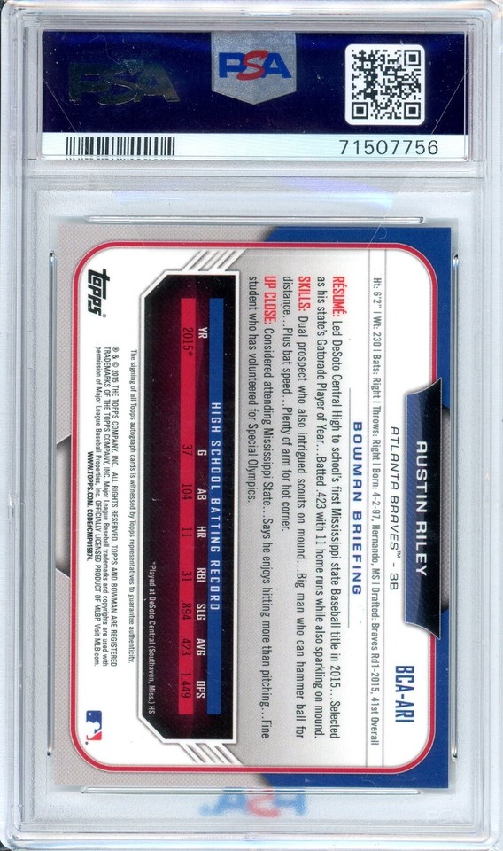 2015 BOWMAN CHROME AUSTIN RILEY DRAFT PICK AUTO PSA 9 | eBay