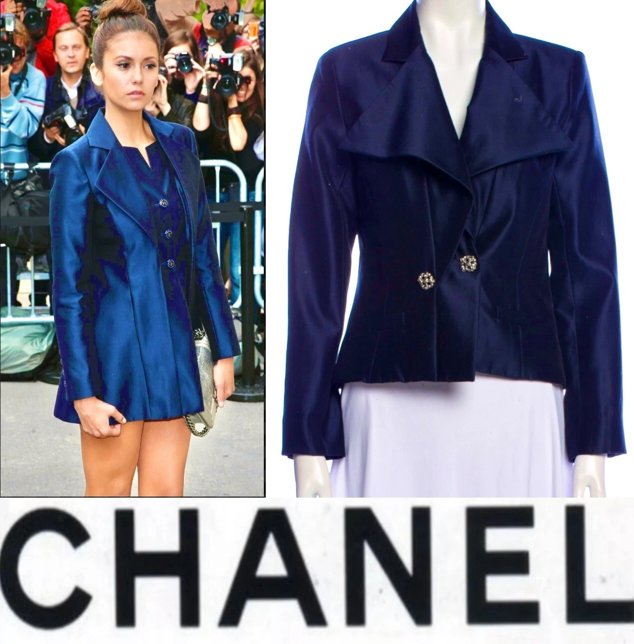 Giacca da sera tweed blu navy 5K nuova Chanel 2014 38 40 42 6 8 10 cappotto logo L M