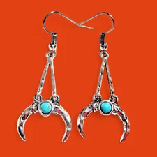 HANGING CRESCENT MOON EARRINGS silver or gold ox horn geometric bohemian new 2E