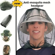 2x  Anti-Mosquito Bug Bee Insect Head Net Hat Cap Sun Protection Fishing Hiking