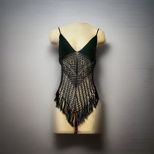 VTG Victorias Secret Fringe Crochet Cami Chemise Sheer Fairy Black Grunge NWT LG