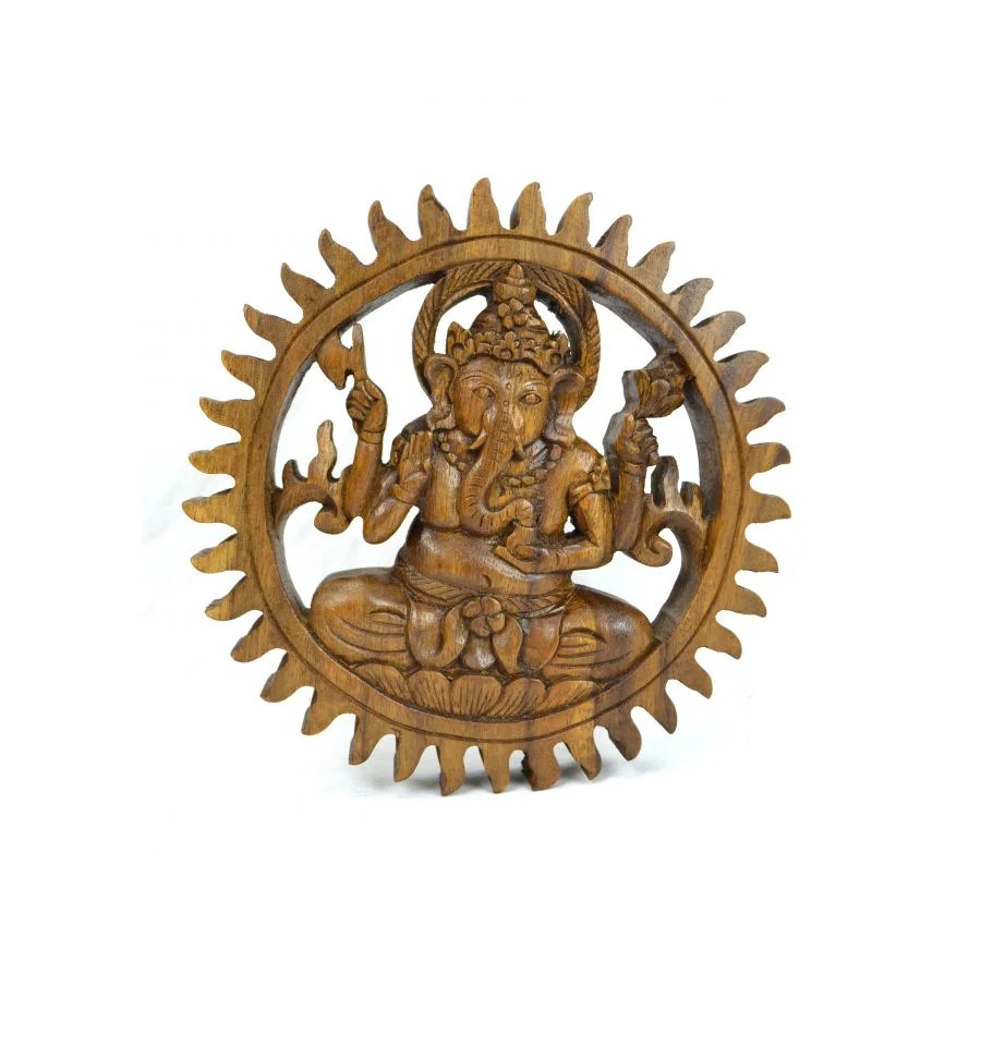 Décor mural Ganesh bois exotique 20cm pour réchauffer un mur blanc vide
