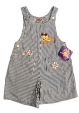 Vintage 90s Warner Bros Tweety Bird Cotton Denim Shortalls Overalls Size 7 Girls